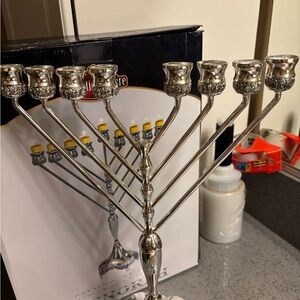 Silver Menorah Candle Holder